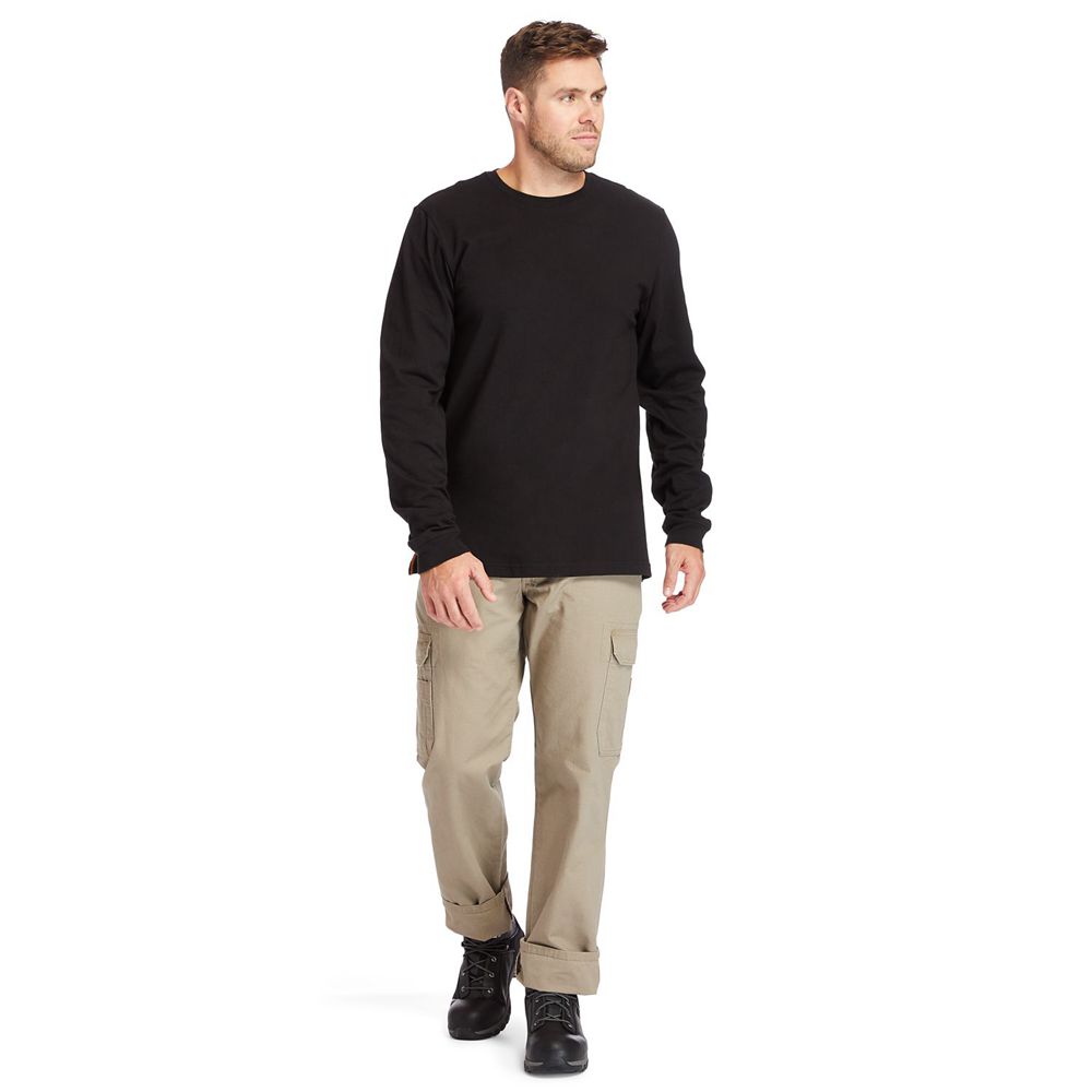 Tricouri Timberland Barbati Negrii - Pro® Big & Tall Base Plate Long-Sleeve Wicking - Romania - HDXZ